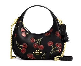 Crossbody Coach Carmen Mini Crossbody Bag W/ Cherry Print Black Multi