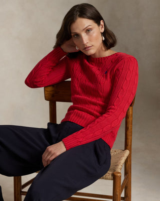 Sweater Polo Ralph Lauren Cable-Knit Cotton Crewneck Red