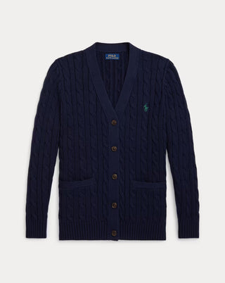Sweater Polo Ralph Lauren Cable-Knit Cotton V-Neck Cardigan Cruise Navy