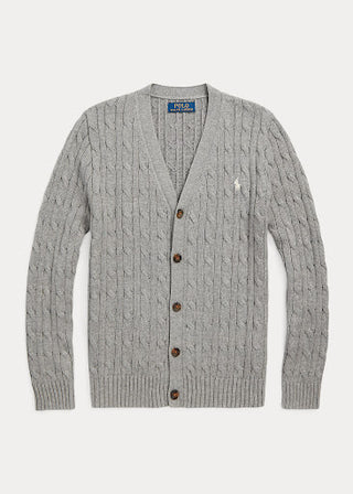 Sweater Polo Ralph Lauren Cable-Knit Cotton V-Neck Cardigan Grey HTR