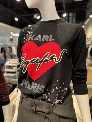 Sweater Karl Lagerfeld Black With Red Heart