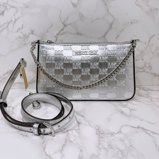 Crossbody Michael Kors Jet set travel Pouchette silver mediana